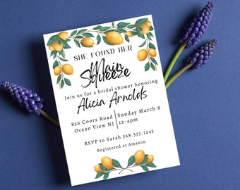 Bridal Shower Invitation Template, Editable, Printable Bridal Shower Invitation, Main Squeeze Bridal shower, Instant Download, DIY, Lemons
