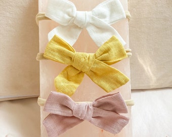 Baby Bow headbands, Baby bows on Headbands, Baby Bow clips, Bow headbands, Baby girl bows, Bow headbands, Linen bow headband or clips