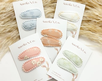 Baby Floral Barrettes, Mini Snap Hair Clips, Toddler Fine Hair (2pcs)