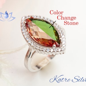 Color Change Diaspore Marquise Stone Turkish Women's Statement Silver Ring Vintage Unique Design Ring Turkish Diaspore Handmade