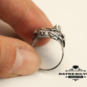 Handmade Sterling Silver Emerald Ring: Gold Leaf Design image 8
