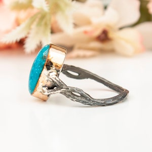 Large Raw Turquoise Ring, Precious Stone, Dainty Ring, Turquoise Stacking Ring, Blue Teal Ring, December Birthstone Ring, Birthday Gift image 6