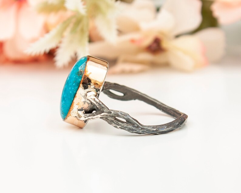 Large Raw Turquoise Ring, Precious Stone, Dainty Ring, Turquoise Stacking Ring, Blue Teal Ring, December Birthstone Ring, Birthday Gift image 6