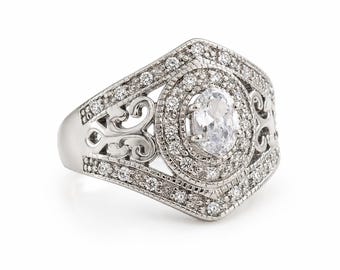 Handgemaakte beloftesring van 925 sterling zilver met zirkonia, verlovingsring voor haar.