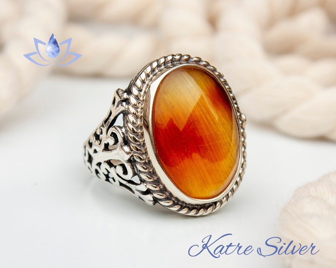 Amber Ring, Vintage Silver Ring, Naturel Baltic Amber Ring, Mens Ring ...