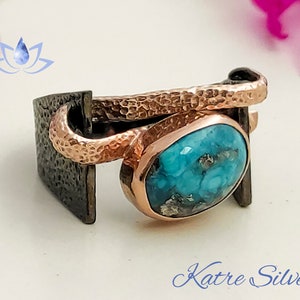 Handmade Green Turquoise Ring: 925 Sterling Silver Boho Statement