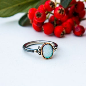 Handmade Sterling Silver Blue Opal Ring: Promise Birthstone Ring