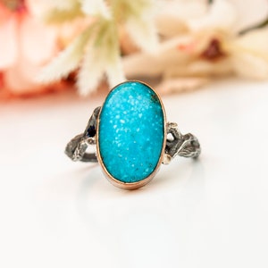 Large Raw Turquoise Ring, Precious Stone, Dainty Ring, Turquoise Stacking Ring, Blue Teal Ring, December Birthstone Ring, Birthday Gift image 3