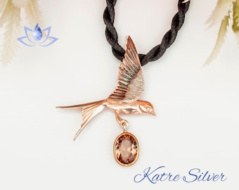 Color Change Mood Stone Dove Pendant: 925 Sterling Silver Necklace