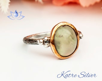 Green Prehnite Sterling Silver Boho Ring - Silversmith Handmade