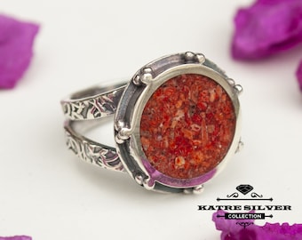 Handgemaakte inlegring koraalsteen: 925 sterlingzilveren boho-sieraden