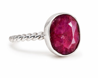 Natural Ruby Sterling Silver Ring, Handmade Oval Ruby Ring, July Birthstone Ring, Gemstone Gift for Women