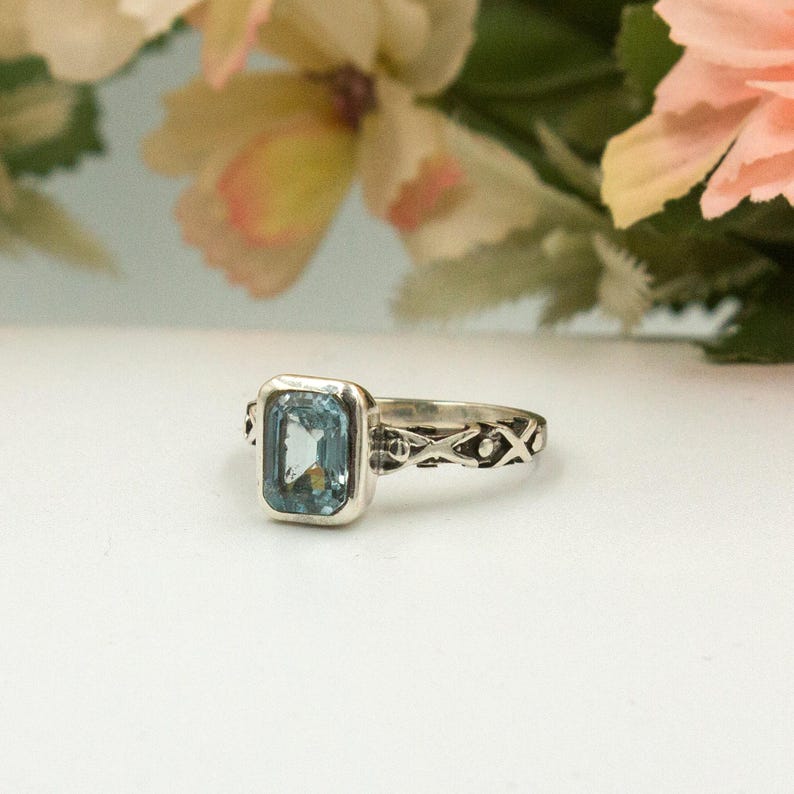 Emerald Cut London Blue Topaz Ring: Art Deco Sterling Silver - Etsy