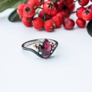 Red Ruby Ring for Her, Sterling Silver Handmade Minimalist Ring, Custom Promise Ring, Dark Red Jewelry for Wife, Anniversary Gifts for Women