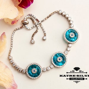 Handmade 925K Sterling Silver Turkish Evil Eye Charm Bracelet