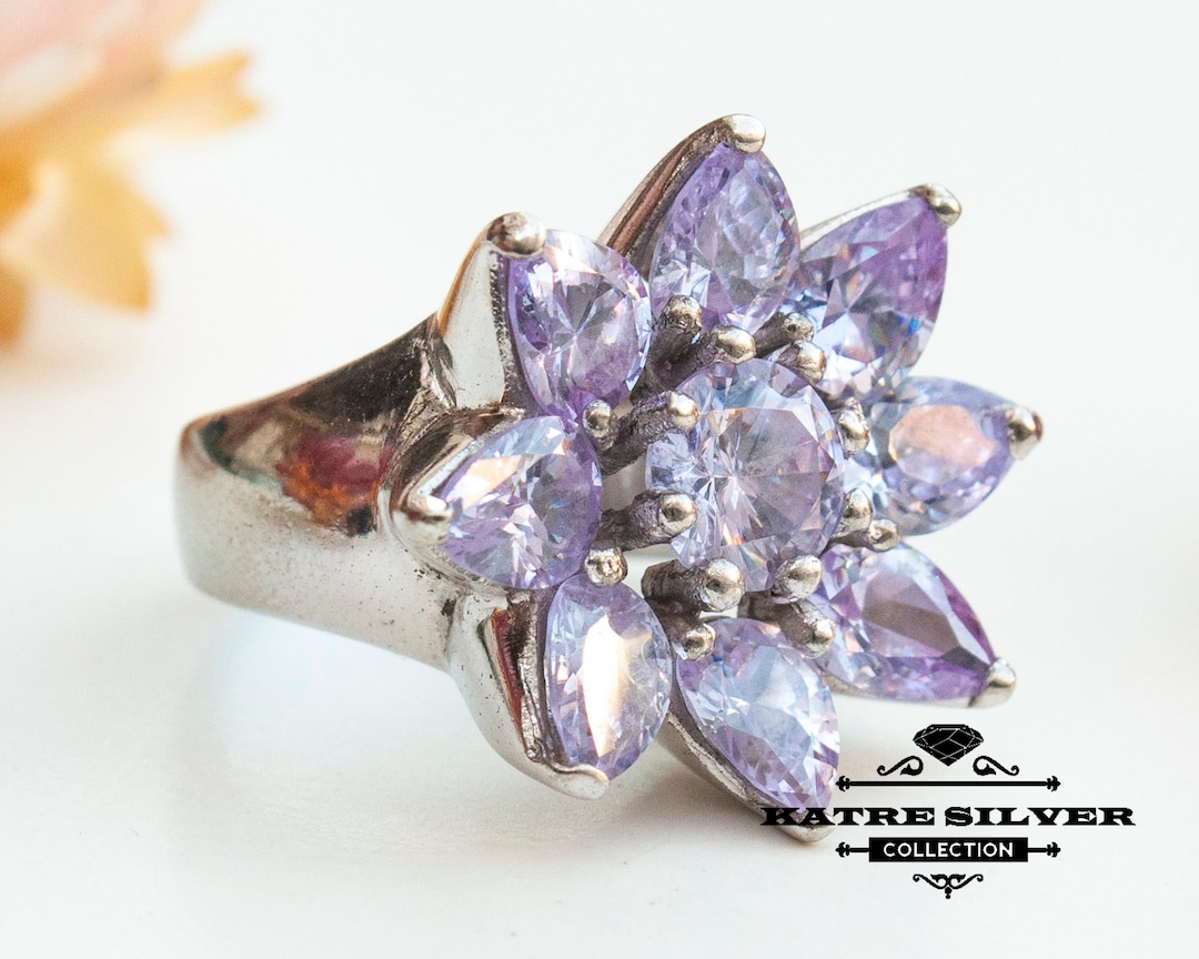 Purple Flower Ring, Purple Stone Ring, Floral Ring, Purple Ring, Flower