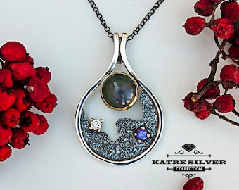 Handmade Sterling Silver Green Moss Agate Pendant Necklace
