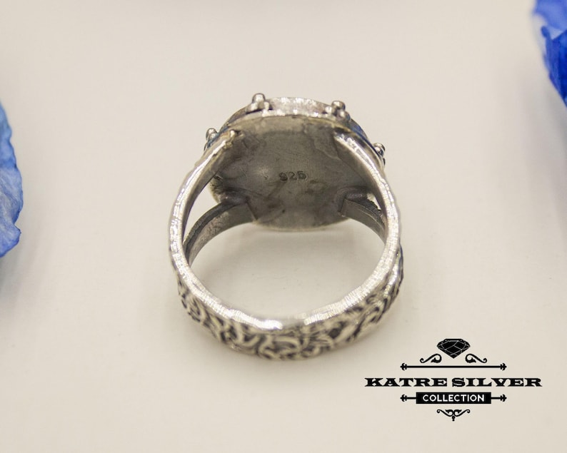 Handgemaakte ring met koraalsteeninleg: 925 sterling zilveren boho-sieraden afbeelding 9