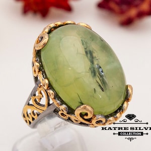 Prehnite Ring, Statement Ring, Gemstone Ring, Sterling Silver Ring, Handmade Ring,Prehnite Jewelry,Prehnite,Gift for Her
