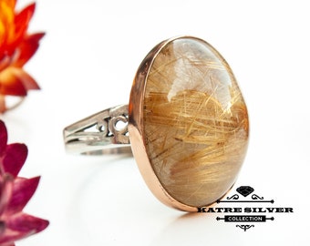 Handmade Sterling Silver Golden Rutile Quartz Statement Ring