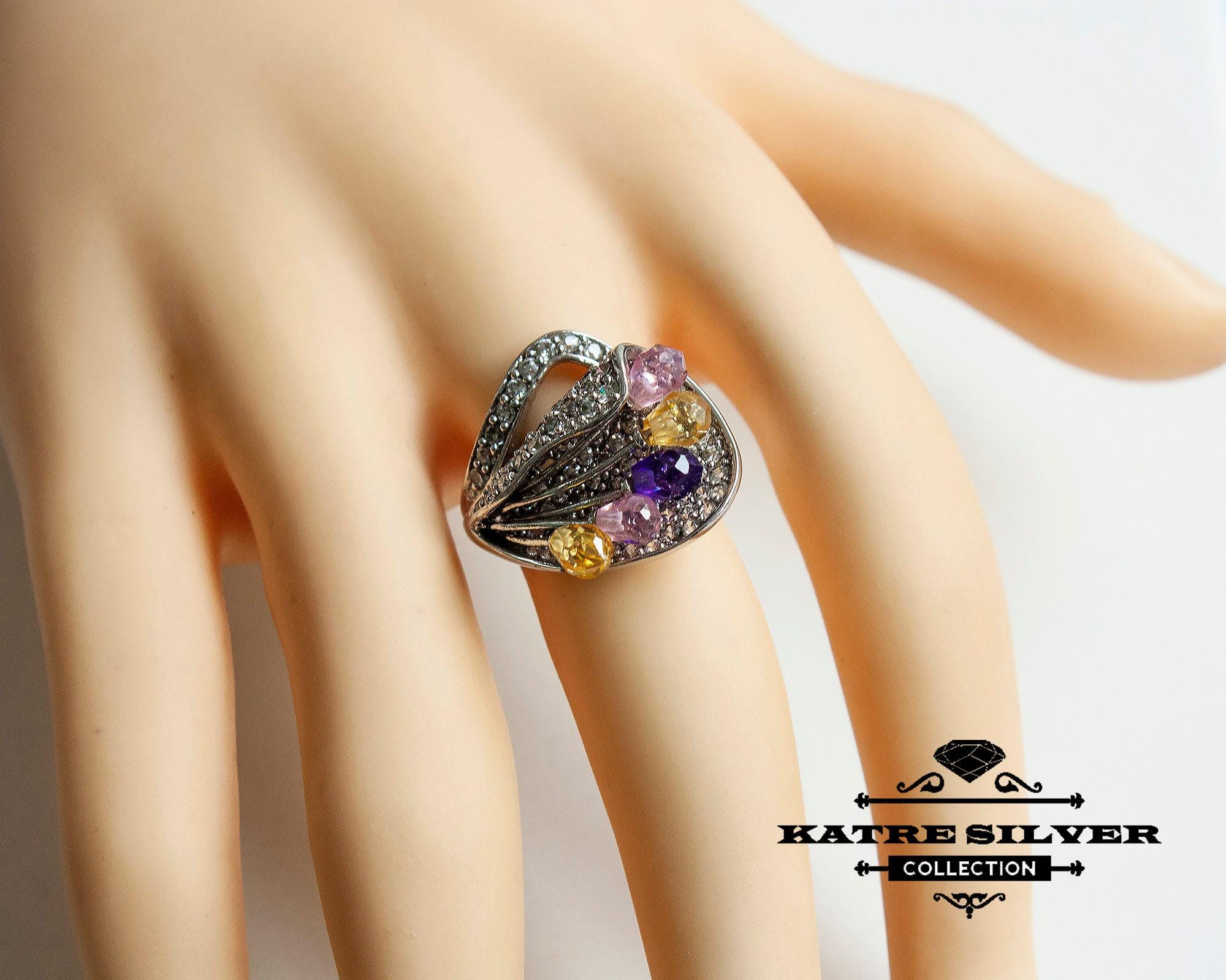Handmade Sterling Silver Multi Stone Statement Ring - Etsy