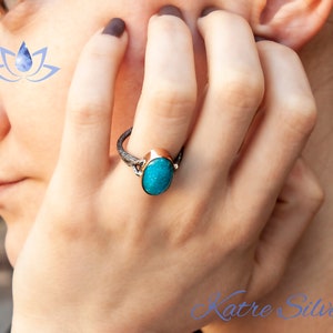 Large Raw Turquoise Ring, Precious Stone, Dainty Ring, Turquoise Stacking Ring, Blue Teal Ring, December Birthstone Ring, Birthday Gift image 2