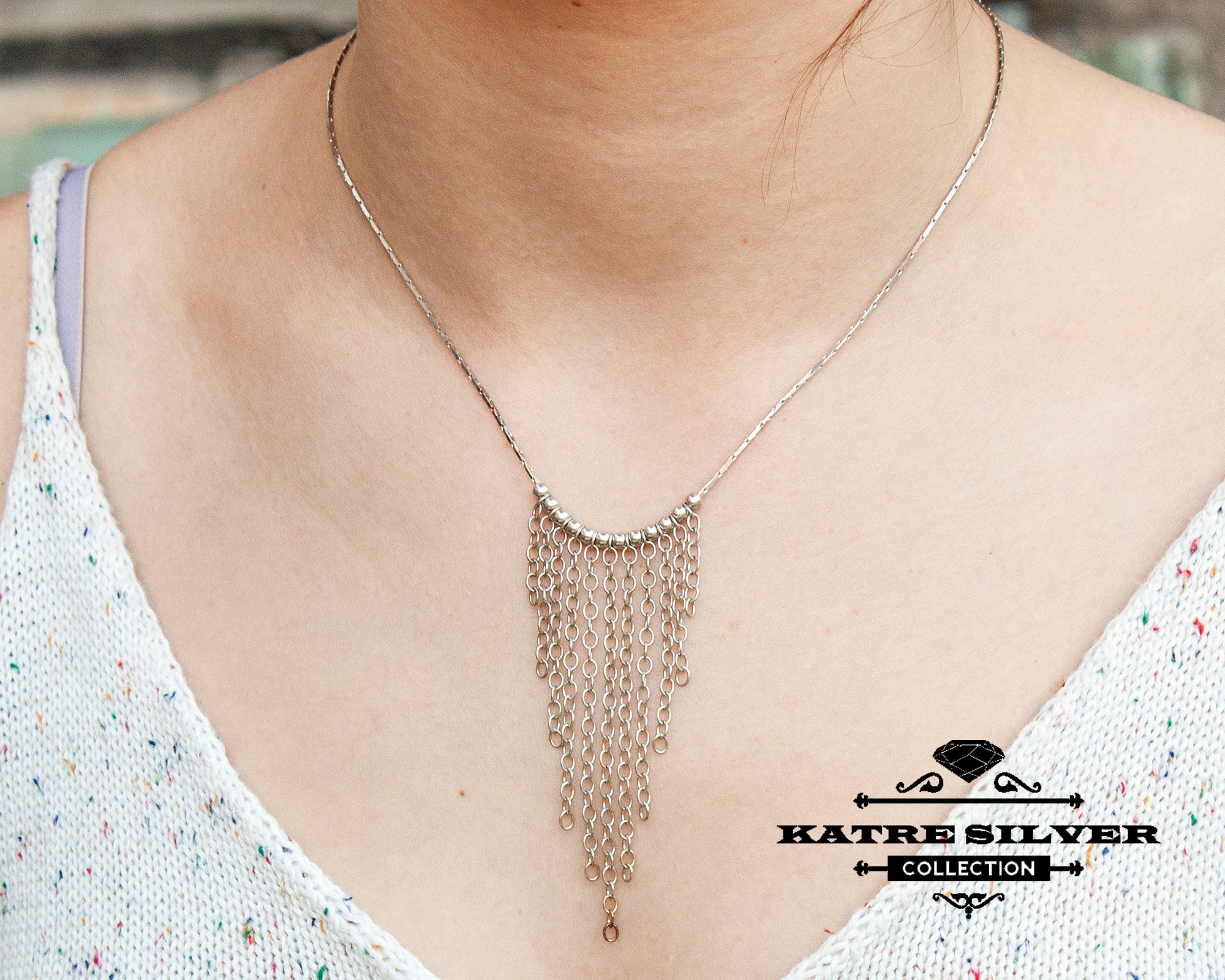 Handmade Sterling Silver Fringe Necklace: Boho Statement Jewelry