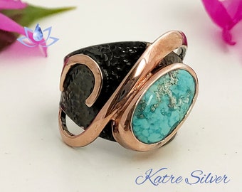 Handgemachter Grüner Türkis 925 Sterling Silber Ring: Boho Statement Schmuck