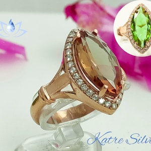 Bague de fiançailles halo taille marquise, diaspore turque, bague aux couleurs changeantes, bague marquise, bague halo, bague sultanite, cadeau pour elle image 1