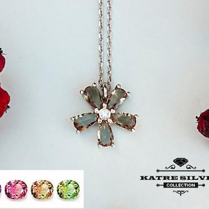Sultanite Flower Necklace: 925 Sterling Silver Dainty Pendant