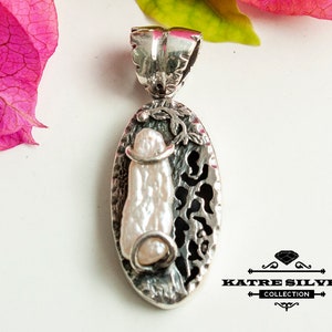 Handmade Sterling Silver Pearl Pendant: Natural Pearl Necklace