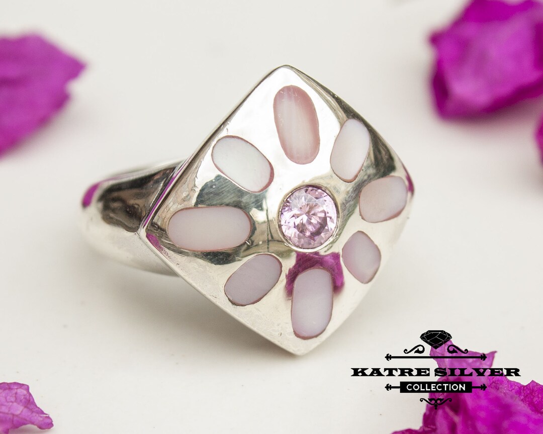 Pink Musselshell Ring Handmade Sterling Silver Pink Seashell Ring: Nautical Jewelry - Etsy