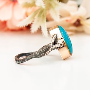 Large Raw Turquoise Ring, Precious Stone, Dainty Ring, Turquoise Stacking Ring, Blue Teal Ring, December Birthstone Ring, Birthday Gift image 7