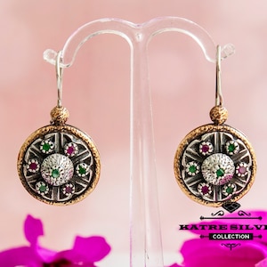 Multi Gem Earrings, Drop Earring, Silver Drop Earrings, Vintage Drop Earring, Statement Earring, Unique Earring, Vintage Style,One of a Kind