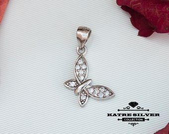 CZ Sterling Silver Butterfly Pendant - Handmade Charm