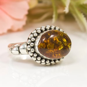 Baltic Amber Ring: Handmade 925 Sterling Silver Gemstone