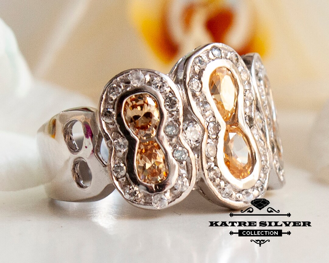 Figure Eight Ring, Eight Ring, Citrine Ring, Cubic Zirconia Ring, Cz