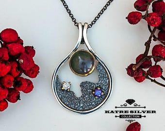 Handmade Sterling Silver Green Moss Agate Pendant Necklace