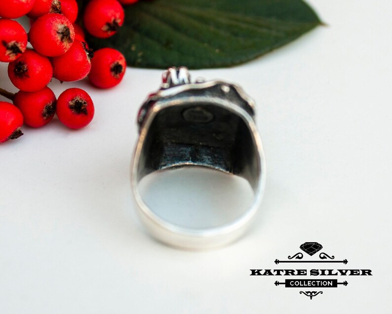 Handmade Sterling Silver Emerald Ring: Gold Leaf Design image 7