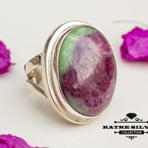 Handmade Ruby Fuchsite Statement Ring: 925 Sterling Silver Boho Ring