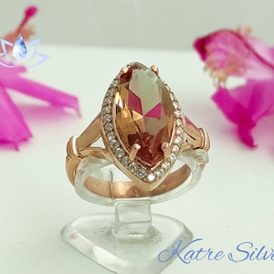 Bague de fiançailles halo taille marquise, diaspore turque, bague aux couleurs changeantes, bague marquise, bague halo, bague sultanite, cadeau pour elle image 5