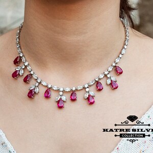 Handgemachte 925 Sterling Silber Rubin Halskette: Hochzeit Schmuck
