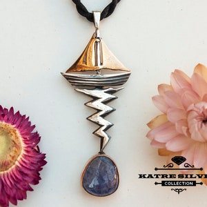 Ciondolo Art Déco in cianite blu: collana in argento sterling fatta a mano