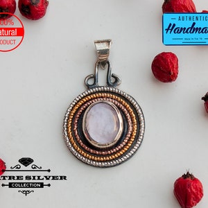 Handmade Sterling Silver Raw Rose Quartz Pendant Necklace