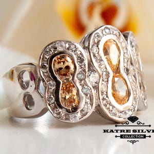 Handmade Sterling Silver Figure Eight Ring with Citrine & CZ