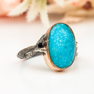 Large Raw Turquoise Ring, Precious Stone, Dainty Ring, Turquoise Stacking Ring, Blue Teal Ring, December Birthstone Ring, Birthday Gift image 1