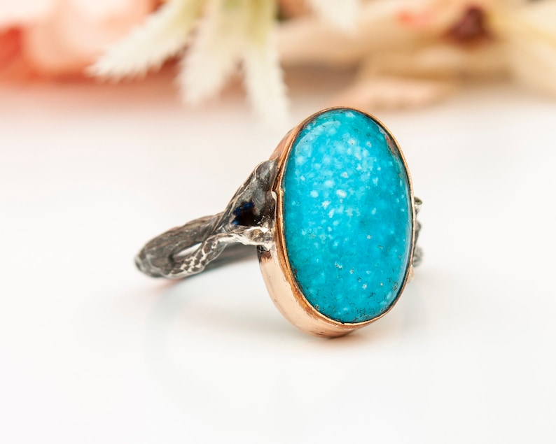 Large Raw Turquoise Ring, Precious Stone, Dainty Ring, Turquoise Stacking Ring, Blue Teal Ring, December Birthstone Ring, Birthday Gift image 1