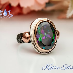 Handmade Oval Mystic Topaz Ring: 925 Sterling Silver Statement Ring