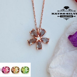 Sultanite Flower Necklace: Rose Gold Plated Sterling Silver, Color Change Pendant