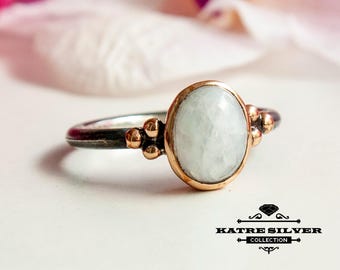 Handmade 925 Sterling Silver Moonstone Ring: Boho Stacking Jewelry